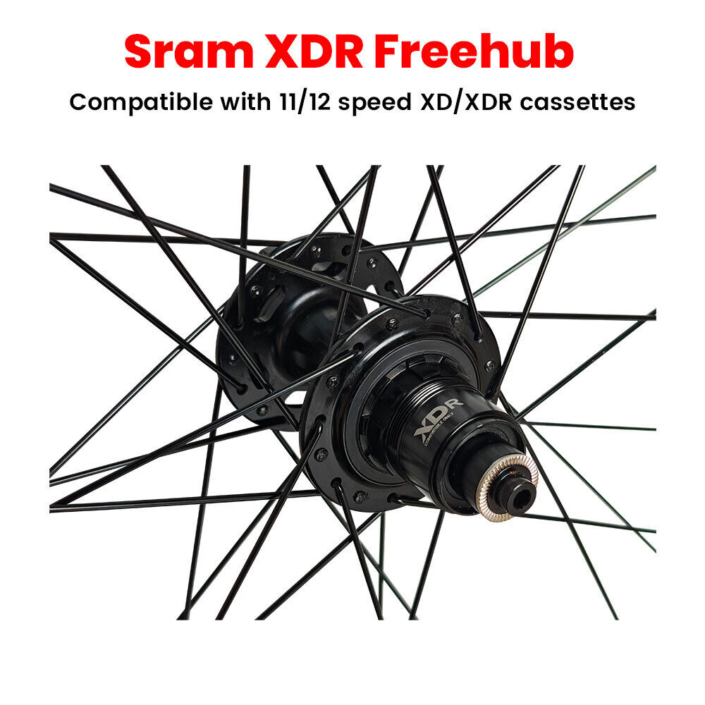 QR / THRU AXLE 700c (ETRTO 622x19) Road Hybrid CX Cyclocross Gravel Bike Wheelset 8/9/10/11/12 Speed - HG / SRAM XD/XDR - 6x Pawls Taiwan Sealed Bearings (6 Bolt) Disc Brake Hubs - 32x Black Spokes - Lightweight 1960g