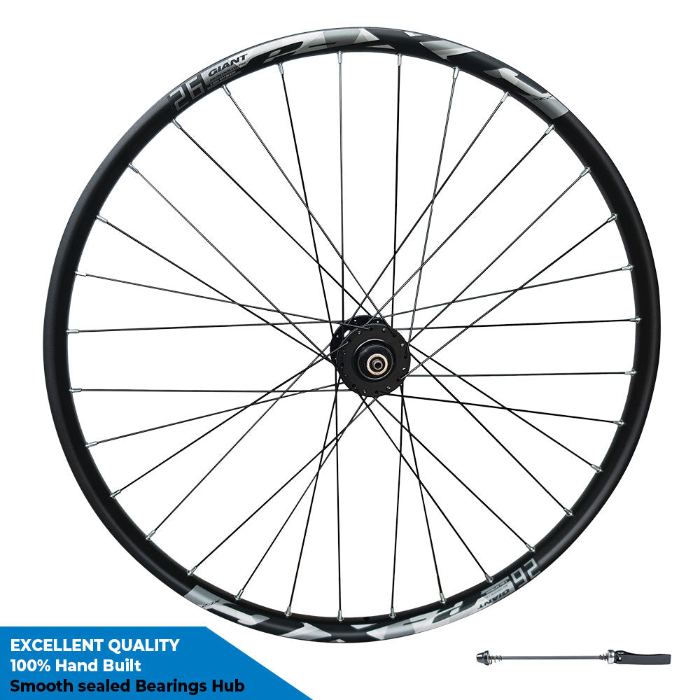 GIANT XC2 QR 26″ (ETRTO 559x25) MTB Mountain Trail Bike FRONT Wheel - Taiwan Smooth Sealed Bearings Hub - High Strength Sleeved Rim - Tubeless Compatible