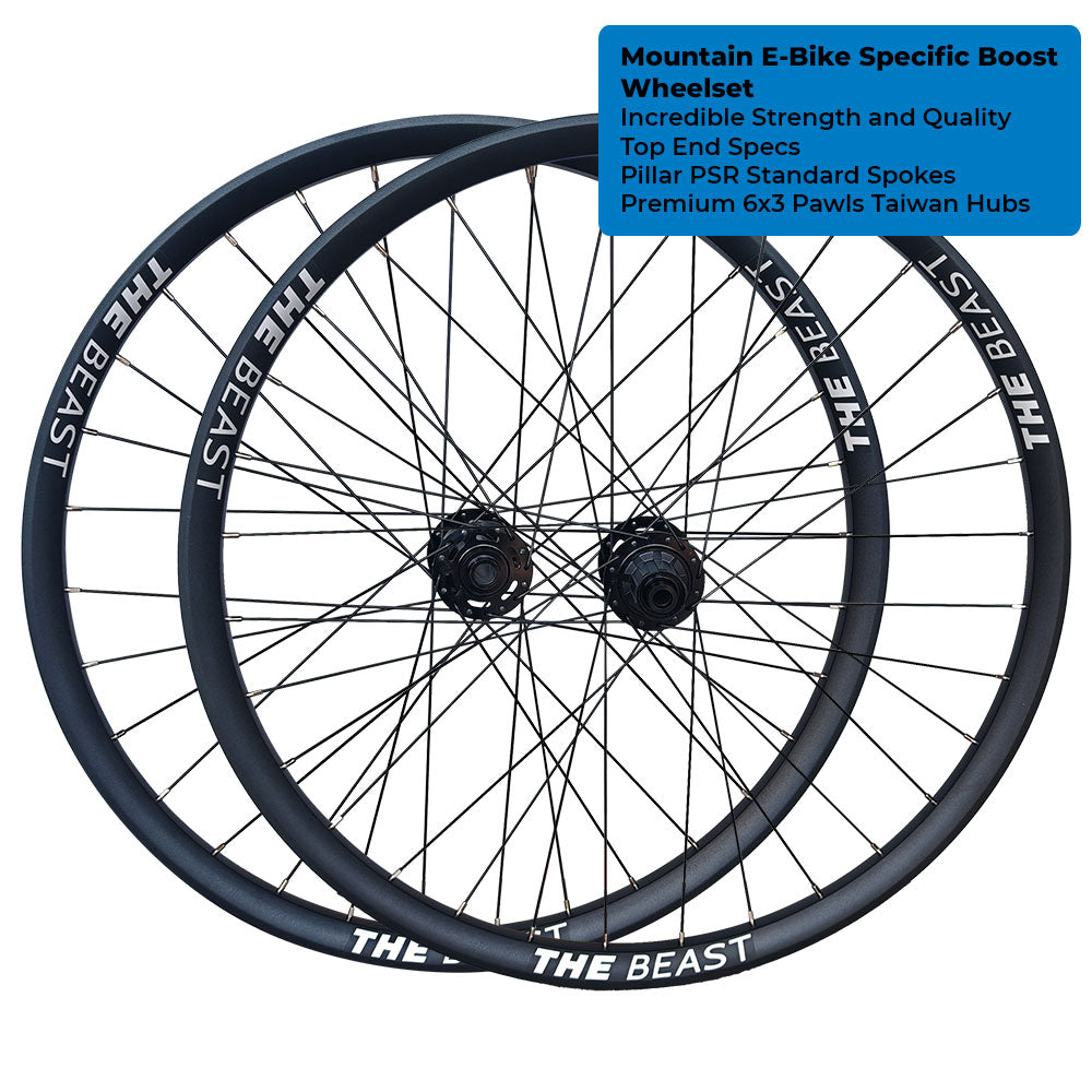 HIGH END - (12x148mm/15x110mm) BOOST THRU AXLE 27.5" 650B (ETRTO 584x30) Mountain MTB E-Bike Specific Wheelset 8/9/10/11/12 Speed - HG / SRAM XD / Shimano Microspline - Pillar PSR Spokes - Super High Strength 4D Rims - Tubeless Compatible