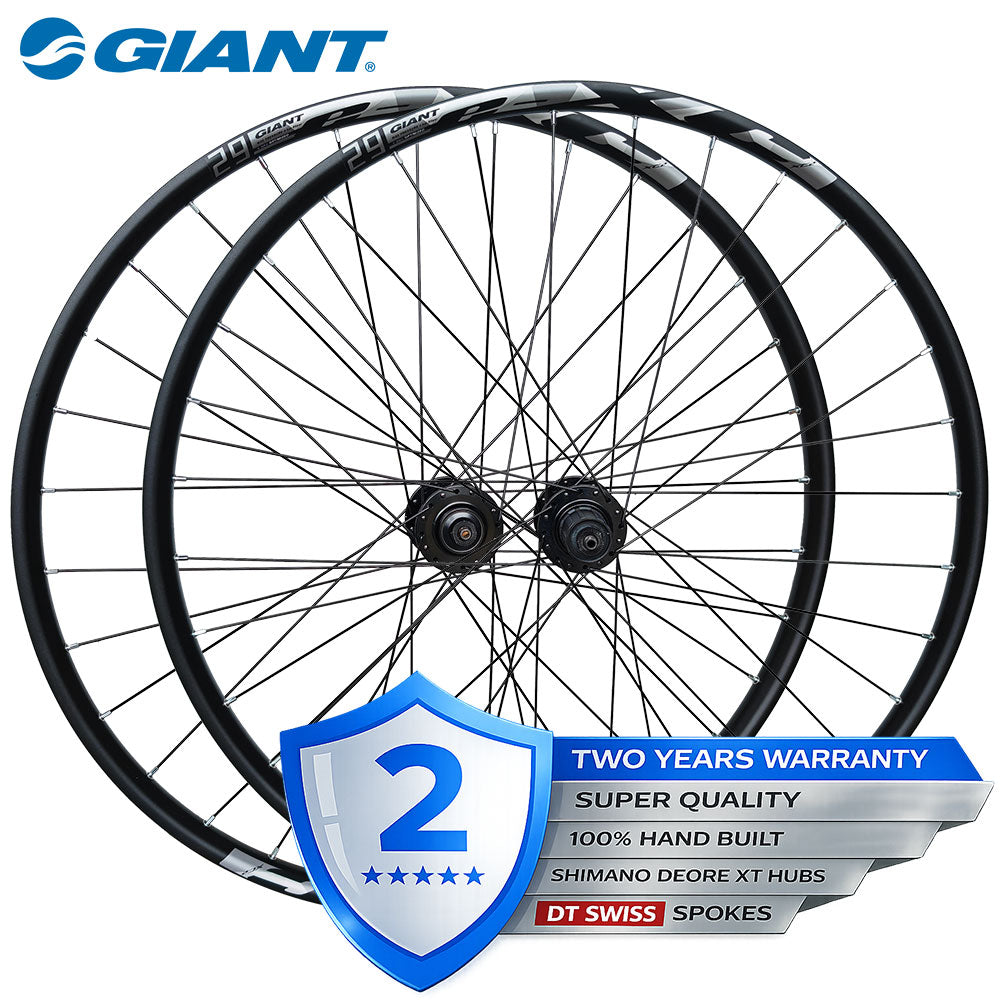 HIGH END - GIANT QR 29" (ETRTO 622x25) MTB Mountain Bike Wheelset 8/9/10/11 Speed - Shimano Deore XT Centerlock Hubs - DT Swiss Champion Spokes - Tubeless Compatible