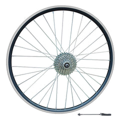 QR 26" (ETRTO 559x19) MTB Mountain Bike REAR wheel 7/8/9 Speed Freewheel - Rim & Disc Brake Compatible - Sealed Bearings Hub - Double Wall Rim - 32x Silver Spokes