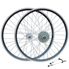 QR 26" (ETRTO 559x19) MTB Mountain Bike Wheel Set 7/8/9 Speed Freewheel - Rim & Disc Brake Compatible - Sealed Bearings Hubs - Double Wall Rims - 32x Silver Spokes