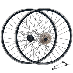 QR 700c 28" (ETRTO 622x19) Hybrid Bike Wheel Set 7/8/9/10 Speed - Rim & Disc Brake Compatible - Sealed Bearings Hubs - Double Wall Rims - 32x Black Spokes