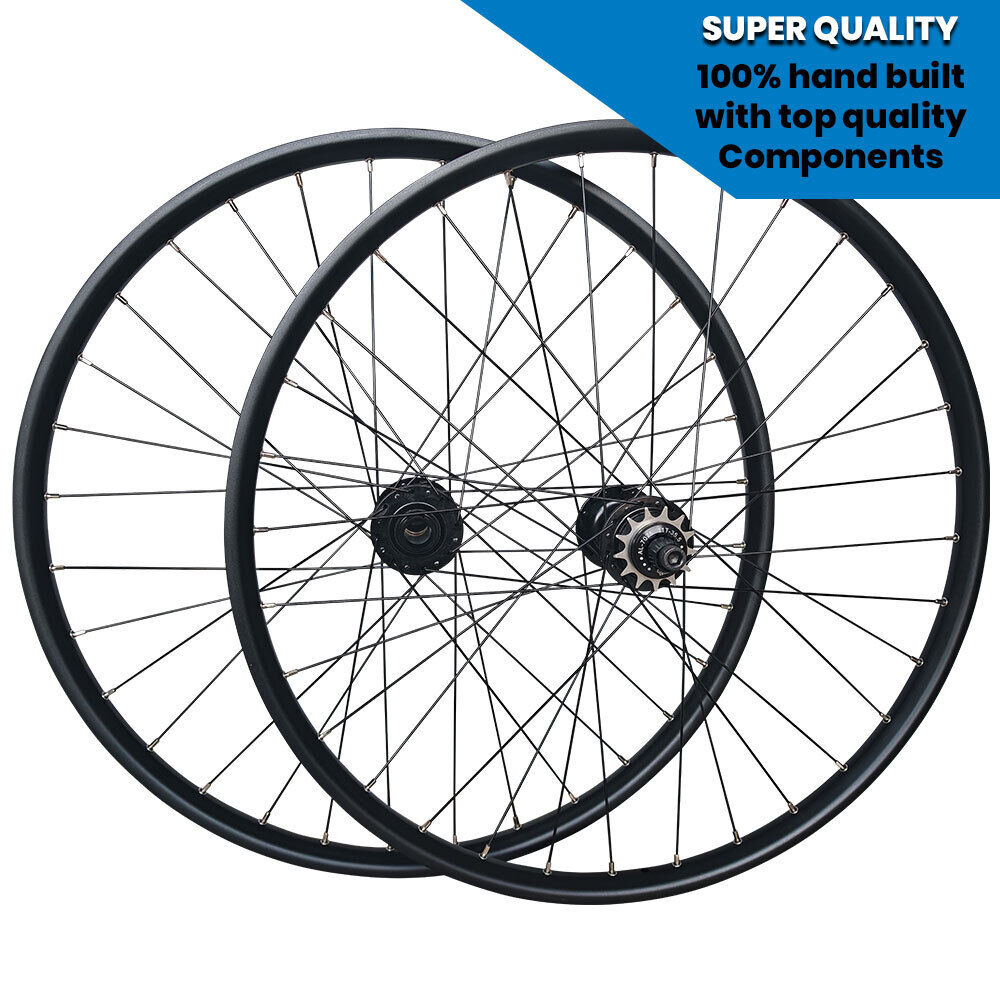 26" (ETRTO 559x25) Rear 10x135 / Front 15x100 Dirt Jump Bike MTB Disc Single Speed Wheelset - 6x3 Pawls Taiwan Sealed Bearings Hubs - DT Swiss Champion Spokes - Tubeless Compatible