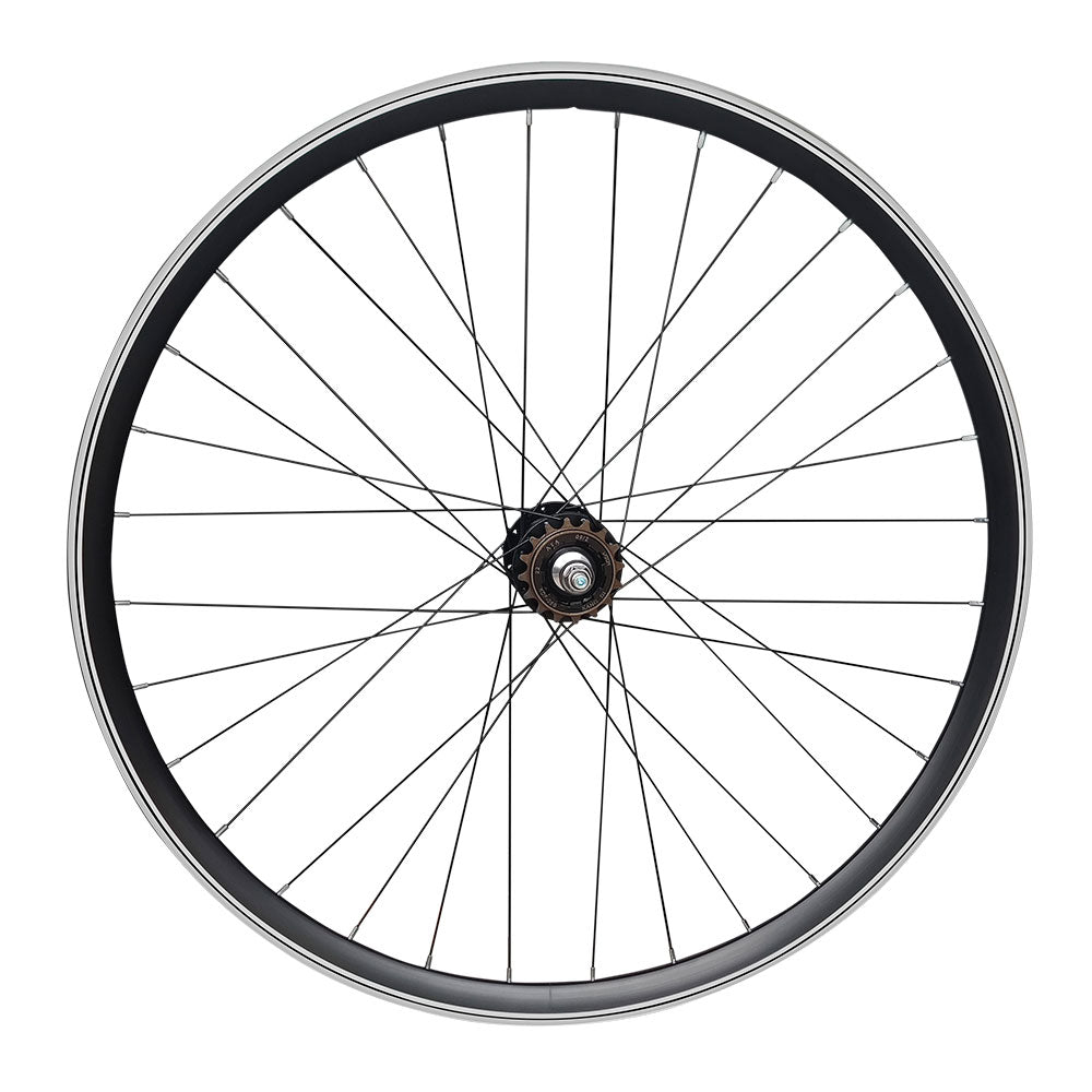 700c (ETRTO 622x15) Fixed Fixie Single Speed Bike REAR Wheel Flip Flop Hub - Sealed Bearings Black Hub - 32x Black Spokes - Double Wall