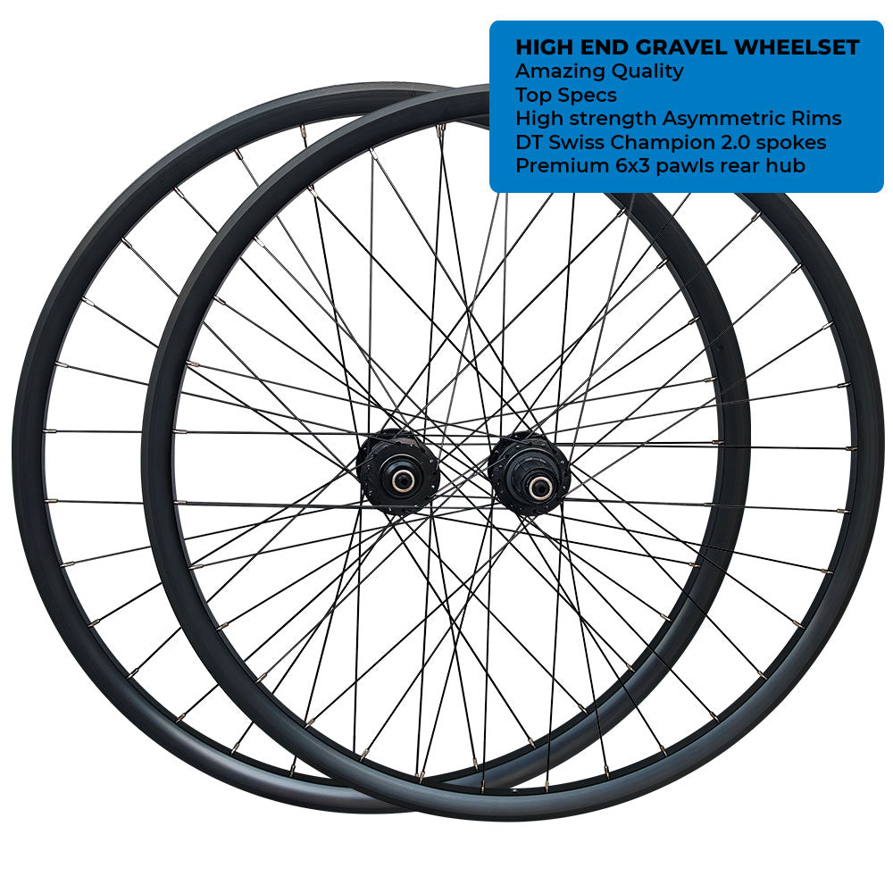 QR / THRU AXLE 700c (ETRTO 622x25) Hybrid CX Gravel Bike DISC Wheel Set 8/9/10/11/12 Speed - HG / SRAM XD XDR - Premium 6x3 Pawls Taiwan Sealed Bearings Hubs - DT SWISS CHAMPION SPOKES - Tubeless Compatible - Weight 2085g