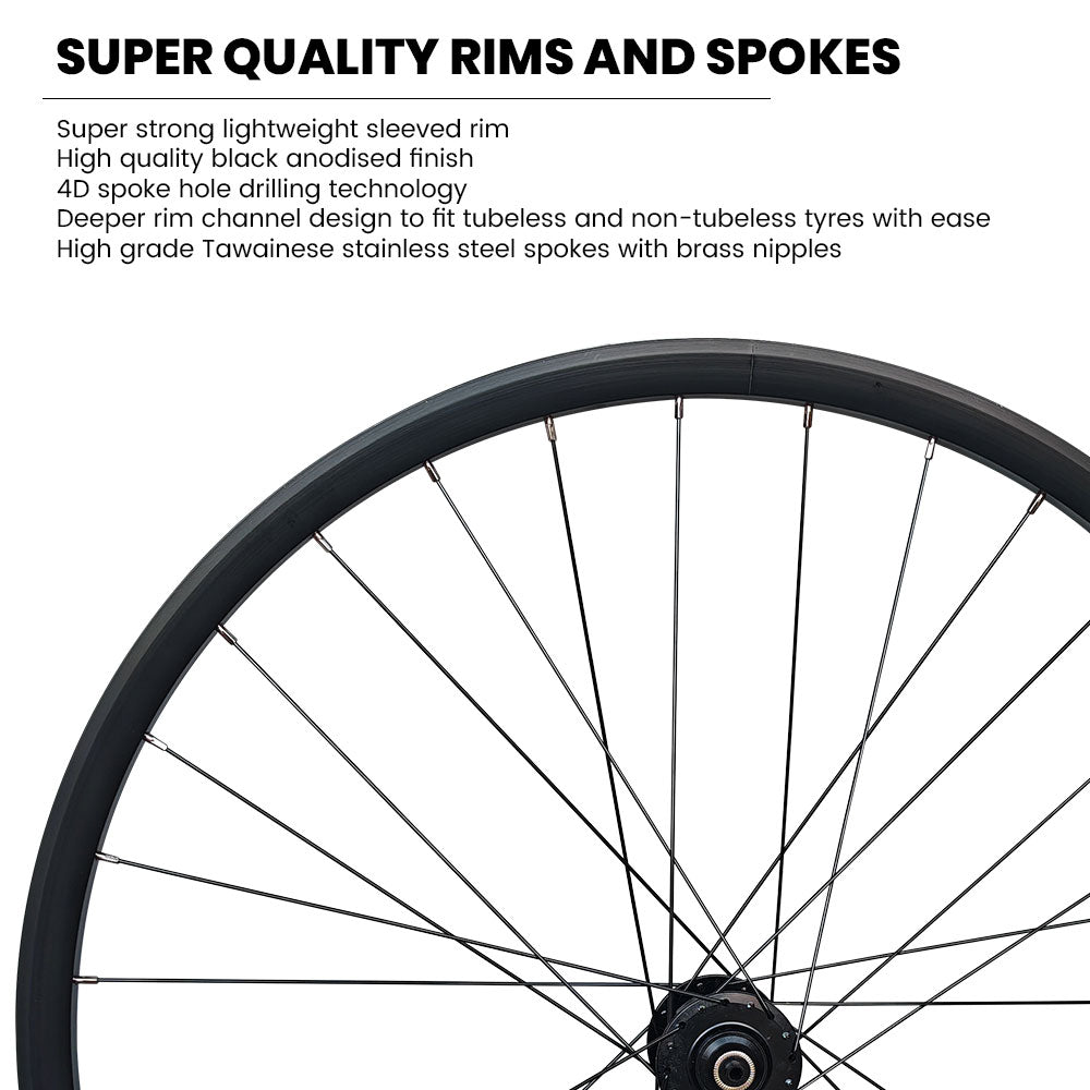 700c Hybrid / CX / Gravel Rear Wheel – 6-Bolt Disc – QR / Thru Axle – 25mm Rim – Tubeless Compatible – Performance Hub – HG / XD / XDR – 8–12 Speed – 1095g