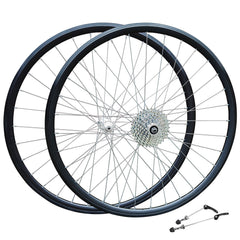QR 700c (ETRTO 622x15) Road Racing Bike Wheel Set 6/7/8 Speed Freewheel - Sealed Bearings Hubs - Double Wall Rims - 32x Silver Spokes