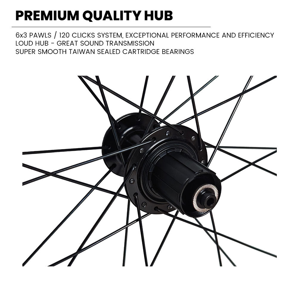 NEW ARRIVAL - QR 700c (ETRTO 622x14) Road Racing Bike 7/8/9/10/11 Speed Wheel Set - Premium 6x3 Pawls Sealed Bearings Hubs - 30mm Deep Aero Rims - Lightweight 1855g
