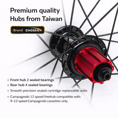 700c Road Rear Wheel – Rim Brake – QR – 17mm Rim – Tubeless Compatible – Performance Hub – Campagnolo Freehub – 9–12 Speed – 1585g