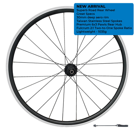 NEW ARRIVAL - QR 700c (ETRTO 622x14) Road Racing Bike Rear Wheel 7/8/9/10/11 Speed - Premium 6x3 Pawls Sealed Bearings Hub - 30mm Deep Aero Rim - Lightweight 1035g