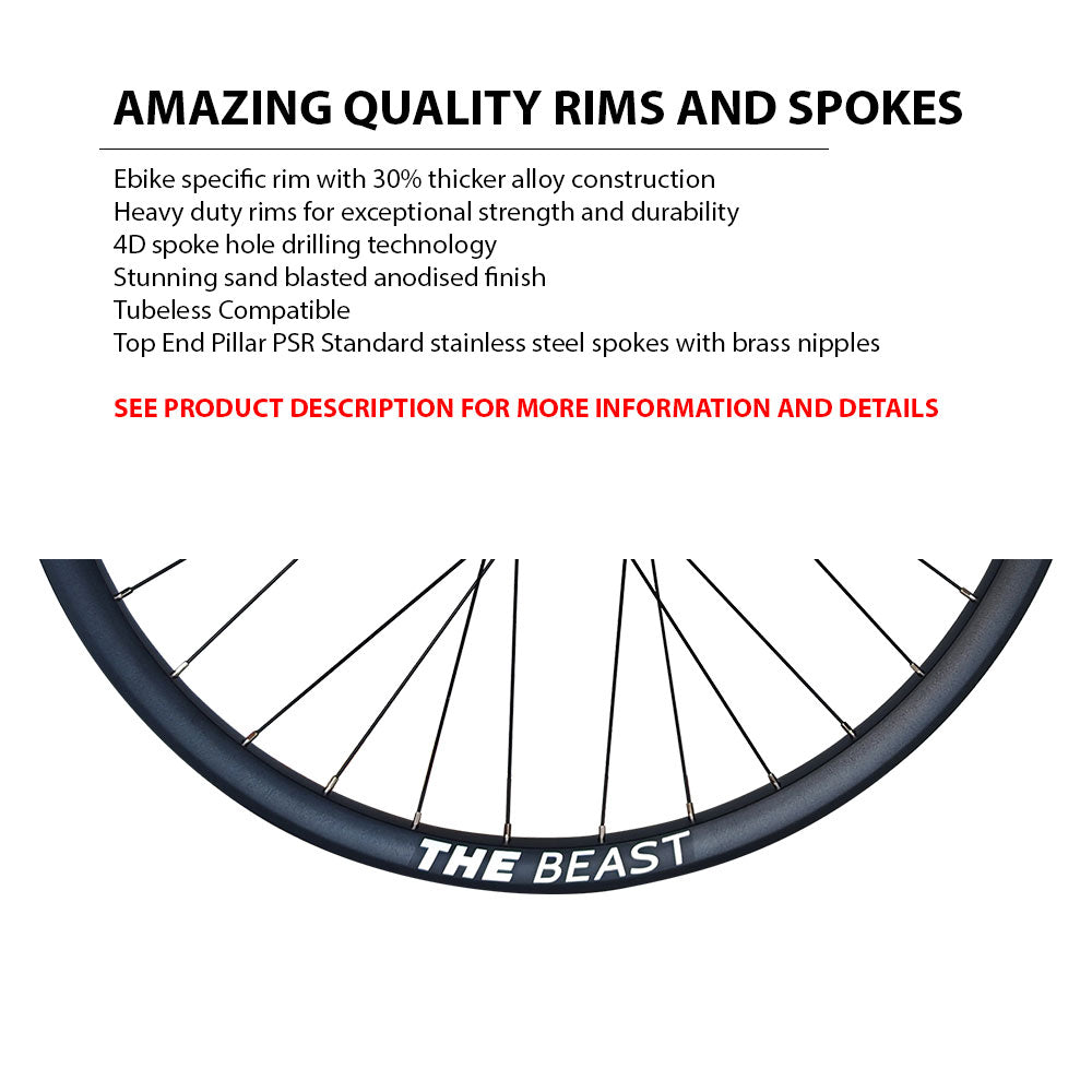 HIGH END - 12x148mm BOOST THRU AXLE 29" 29er (ETRTO 622x30) Mountain MTB E-Bike Specific REAR Wheel 8/9/10/11/12 Speed - HG / SRAM XD / Shimano Microspline - Pillar PSR Spokes - Super High Strength 4D Rim - Tubeless Compatible