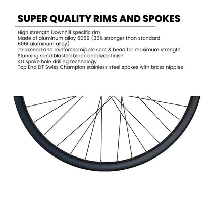27.5” 650b Downhill Wheel Set – 6-Bolt Disc – 20×110 Front / 12×150–157 Super Boost Rear – 30mm Rim – Tubeless Compatible