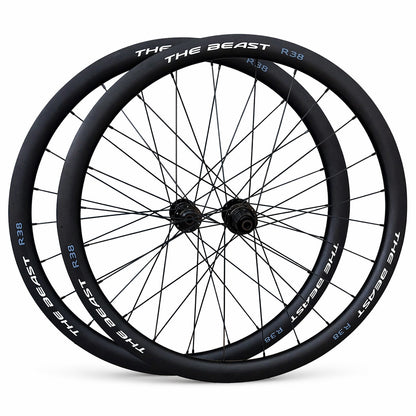 700c Road Wheel Set – Center Lock Disc – Thru Axle – 38mm deep section Rim – Tubeless Compatible – Performance Hubs – HG / XDR – 8–12 Speed – 1680g