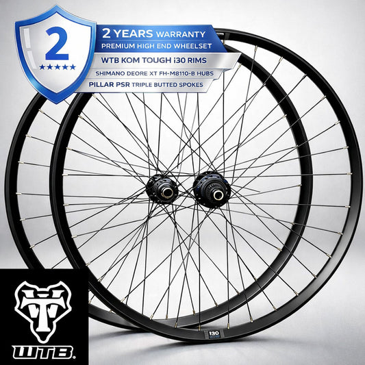 WTB KOM TOUGH i30 (Boost Thru Axle 12x148mm/15x110mm) 27.5" / 29" MTB Bike Wheelset - SHIMANO Deore XT 12 Speed Micro Spline - Pillar PSR Spokes - Tubeless Compatible System