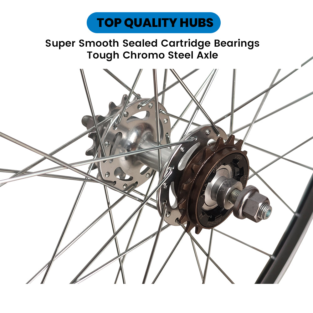 700c (ETRTO 622x15) Fixed Fixie Single Speed Bike Front Rear Wheel Set Flip Flop Hub - Sealed Bearings (Silver) Hubs - 32x Silver Spokes - Double Wall