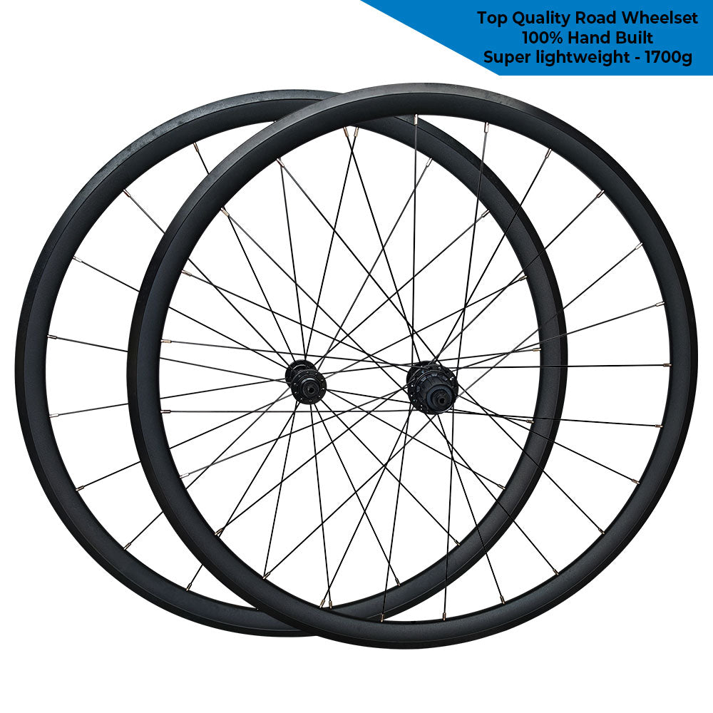 QR 700c Road Racing Bike Wheel Set 8/9/10/11 Speed - Taiwan Sealed Bearings Hubs - High Strength 4D Aero-Dynamic Sleeved Rims - Tubeless Compatible - Super Lightweight 1700g