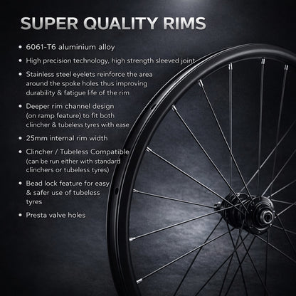 27.5” MTB Wheel Set – 6-Bolt Disc – QR / Thru Axle / Boost – 25mm Rim – Tubeless Compatible – Performance Hubs – HG / Microspline / XD – 8–12 Speed