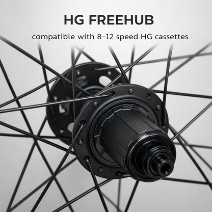 700c Hybrid / CX / Gravel Rear Wheel – Center Lock Disc – QR / Thru Axle – 25mm Rim – Tubeless Compatible – Performance Hubs – HG / XDR / Microspline / Campagnolo – 8–12 Speed - 925g
