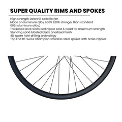 27.5” 650b Downhill Rear Wheel – 6-Bolt Disc – 12×150–157 Super Boost Thru Axle – 30mm Rim – Tubeless Compatible