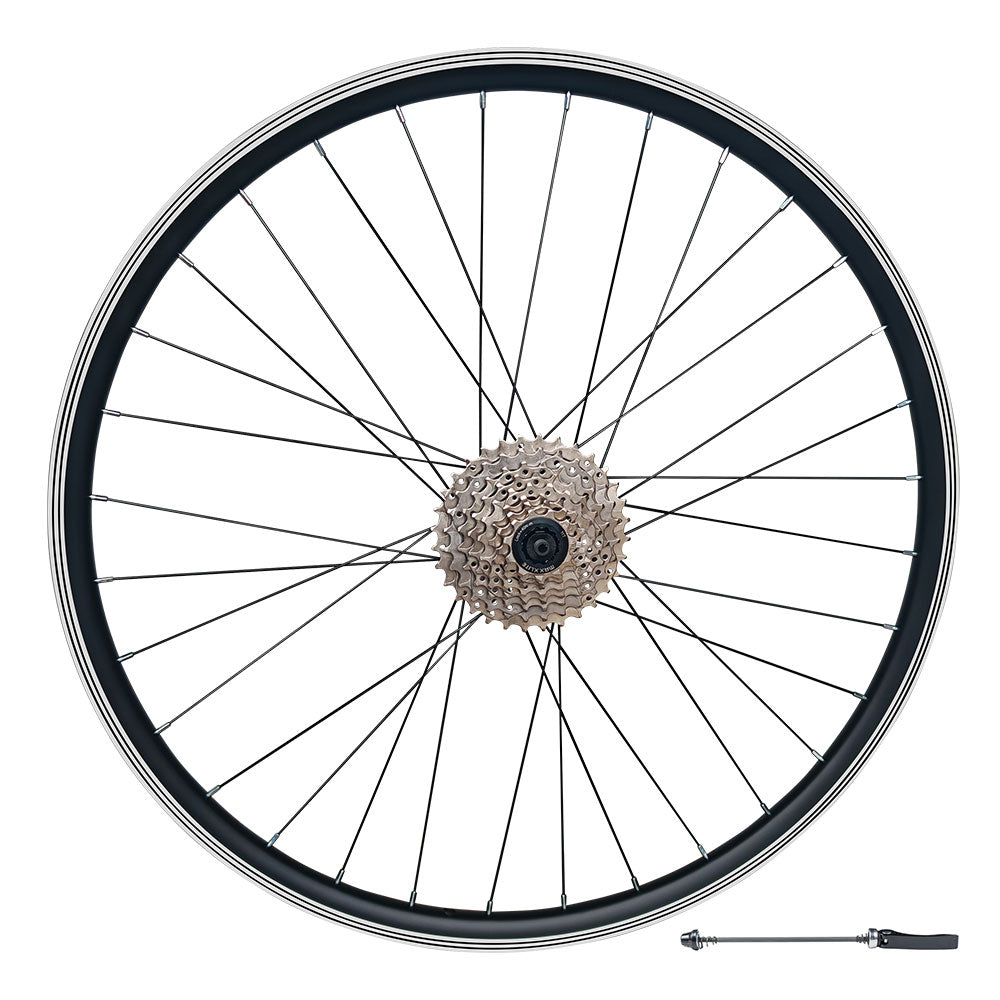 QR 700c 28" (ETRTO 622x19) Hybrid Bike REAR Wheel 7/8/9/10 Speed - Rim & Disc Brake Compatible - Sealed Bearings Hub - Double Wall Rim - 32x Black Spokes