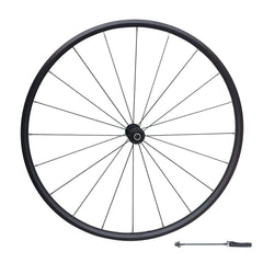 QR 700c (ETRTO 622x16) Road Racing Bike FRONT Wheel - Sealed Bearings Hub - 20x Black Spokes - Tubeless Compatible - Super Lightweight 750g